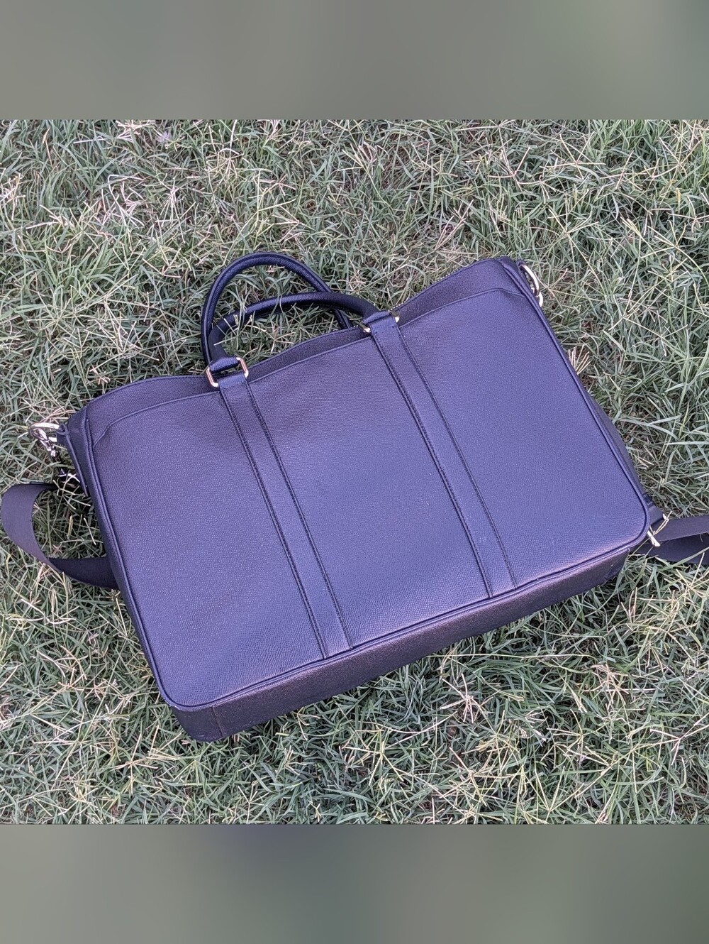 Coach Men's Navy Crossgrain Leather Briefcase 17" Laptop Bag Work Portfolio Stra - Picture 7 of 11